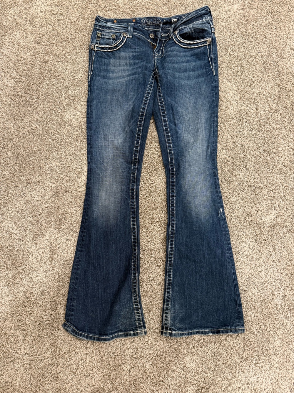 Miss Me Dark Blue Flare Jeans with Contrast Stitching